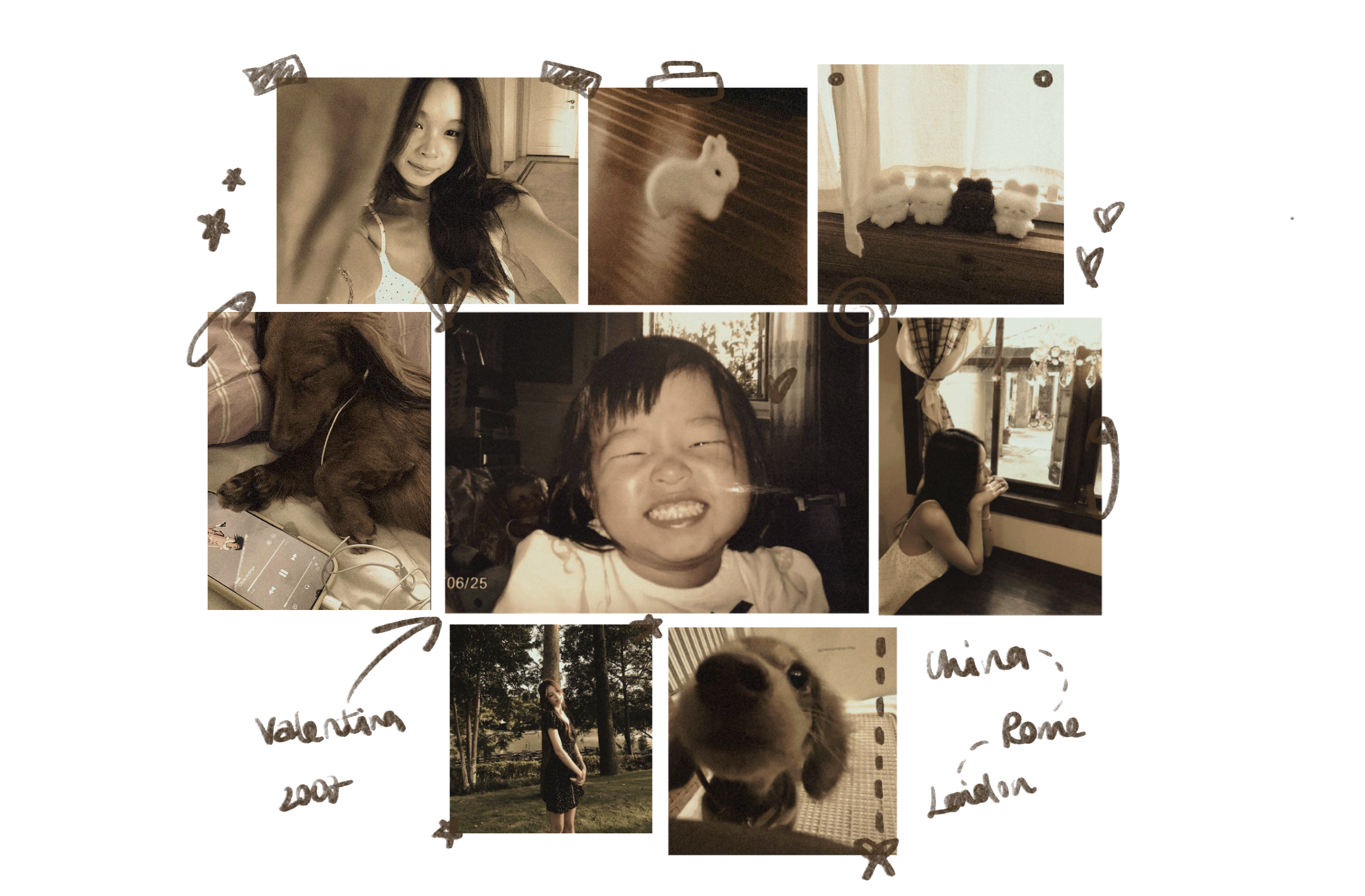 Valentina’s personal collage of portraits, childhood memories, pets and favourite moments